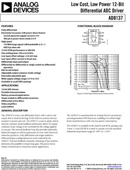 AD8137. Low Cost, Low Power Differential ADC Driver