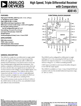 AD8145. High Speed, Triple Differential Receiver with Comparators