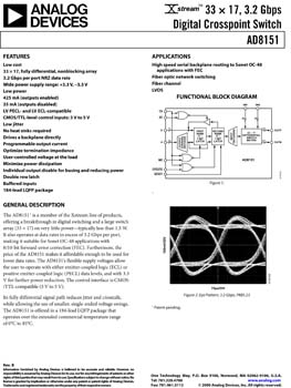 AD8151. 3.2 Gbps, 33 x 17 Digital Crosspoint Switch