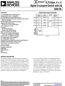 AD8156. 6.25 Gbps, 4 x 4, Digital Crosspoint Switch with EQ