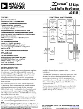 AD8158. Quad 6.5 Gbps 2:1 Mux / 1:2 Demux Buffer