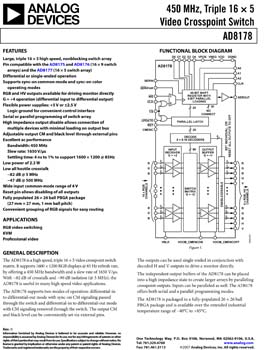 AD8178. 450 MHz, Triple 16 x 5 Video Crosspoint Switch