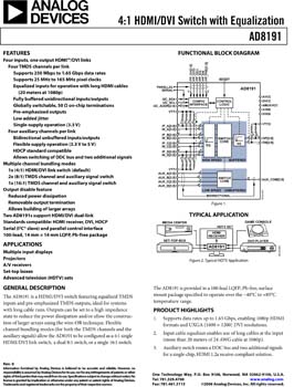 AD8191. 4:1 DVI/HDMI Switch with Equalization