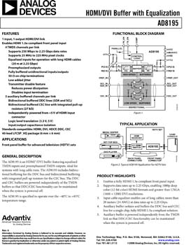 AD8195. 1:1 HDMI/DVI Buffer with Equalization
