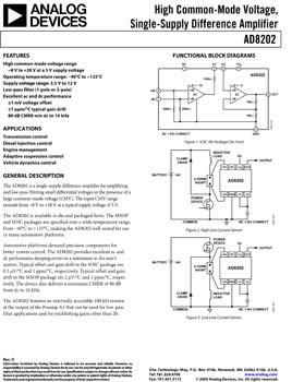 AD8202. High Common-Mode Voltage, Single-Supply Difference Amplifier
