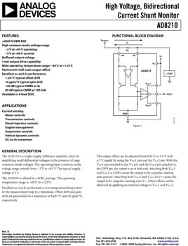 AD8210. High Voltage, Bidirectional Current Shunt Monitor