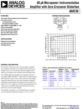 AD8236. 40 µA Micropower Instrumentation Amplifier in MSOP