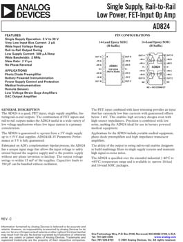 AD824. Single Supply, Rail-to-Rail Low Power, FET-Input Op Amp