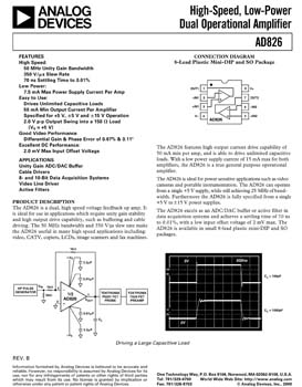 AD826. Low Cost,  High Speed, Low Power Dual Operational Amplifier