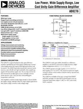 AD8276. Low Power, Wide Supply Range, Low Cost Unity-Gain Difference Amplifier