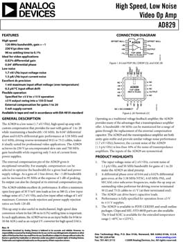 AD829. High Speed, Low Noise Video Op Amp