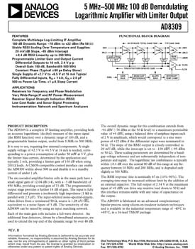 AD8309. 5 - 500 MHz, 100 dB Demodulating Logarithmic Amplifier with Limiter Output