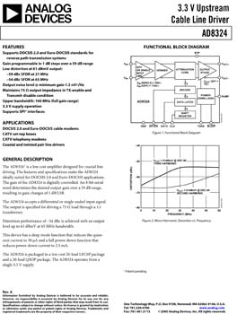 AD8324. 3.3 V Upstream Cable Line Driver