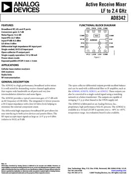 AD8342. Active Receive Mixer LF to 2.4 GHz