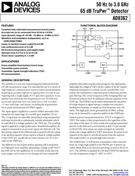AD8362. 50 Hz to 3.8 GHz 65 dB TruPwr(tm) Detector