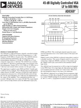 AD8369. 600 MHz, 45 dB Digitally Controlled Variable Gain Amplifier