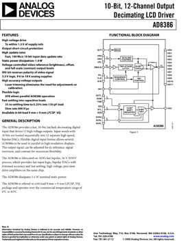 AD8386. 10-Bit, 12-Channel Output Decimating LCD Driver