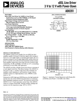 AD8391. +3.3 V to +12 V xDSL Line Drive Amplifier with Power Down