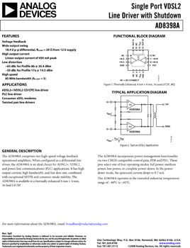 AD8398A. Single Port VDSL2 Line Driver with Shutdown