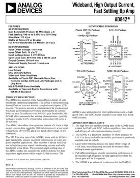 AD842. Wideband, High Output Current, Fast Settling Op Amp