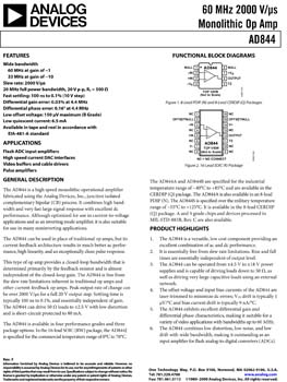 AD844. 60 MHz, 2000 V/µs Monolithic Op Amp