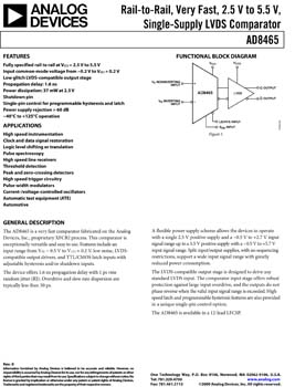 AD8465. Rail-to-Rail, Very Fast, 2.5 V to 5.5 V, Single-Supply LVDS Comparator