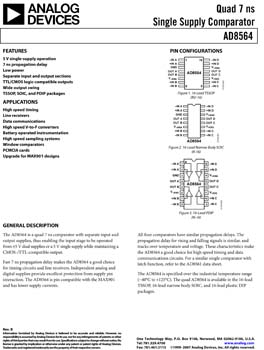 AD8564. Quad 7 ns Single Supply Comparator