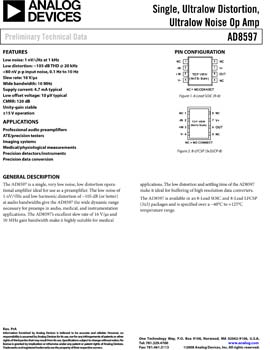 AD8597. Single, Ultralow Distortion, Ultralow Noise Op Amp