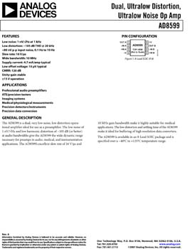 AD8599. Dual, Ultralow Distortion, Ultralow Noise Op Amp 