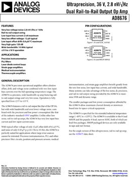 AD8676. Ultra Precision, 36 V, 2.8 nV/vHz Dual Rail-to-Rail Output Op Amp