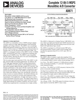 AD871. Complete 12-Bit 5 MSPS Monolithic A/D Converter