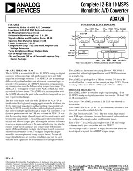 AD872A. Complete 12-Bit 10 MSPS Monolithic A/D Converter