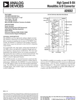 AD9002. High Speed 8-Bit Monolithic A/D Converter