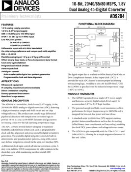 AD9204. 10-Bit, 20/40/65/80 MSPS, 1.8V Dual Analog-to-Digital Converter