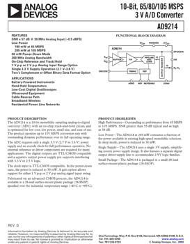 AD9214. 10-Bit, 65/80/105 MSPS, +3.3V A/D Converter