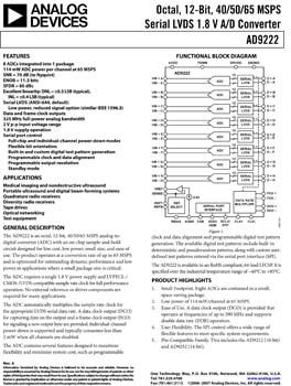AD9222. Octal, 12-Bit, 40/50/65 MSPS Serial LVDS 1.8 V A/D Converter