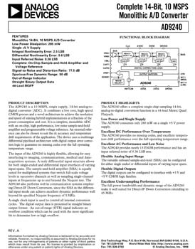 AD9240. Complete 14-Bit, 10 MSPS Monolithic A/D Converter