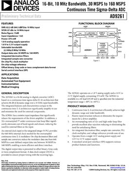 AD9261. 16-Bit, 10 MHz Bandwidth, 30 MSPS to 160 MSPS Continuous Time Sigma-Delta ADC