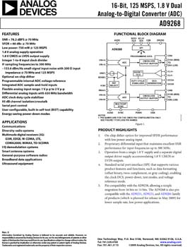 AD9268. 16-Bit, 125 MSPS/105 MSPS/80 MSPS, 1.8 V Dual Analog-to-Digital Converter