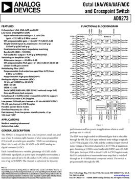 AD9273. Octal LNA/VGA/AAF/ADC and Crosspoint Switch