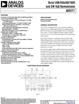 AD9277. Octal LNA/VGA/AAF/ADC and CW I&Q Demodulator