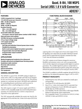 AD9287. Quad, 8-Bit, 100 MSPS Serial LVDS 1.8 V A/D Converter