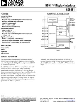 AD9381. HDMI(tm) Display Interface