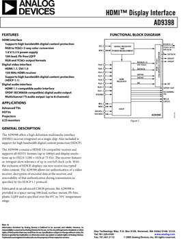 AD9398. HDMI(tm) Display Interface 