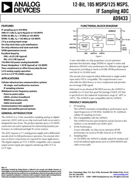 AD9433. 12-Bit 105/125 MSPS Analog-To-Digital IF Sampling Converter