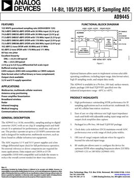 AD9445. 14-Bit, 105 MSPS / 125 MSPS A/D Converter