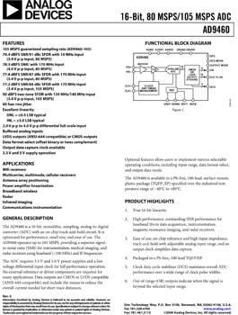 AD9460. 16-Bit, 80 MSPS/105 MSPS ADC