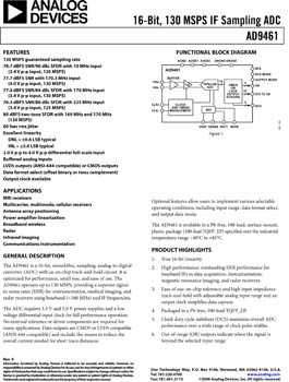 AD9461. 16-Bit, 130 MSPS A/D Converter