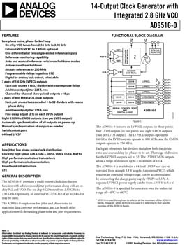 AD9516-0. 14-Output Clock Generator with Integrated 2.8 GHz VCO 