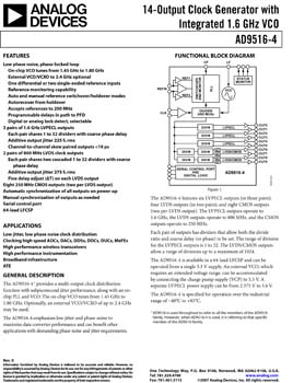 AD9516-4. 14-Output Clock Generator with Integrated 1.6 GHz VCO